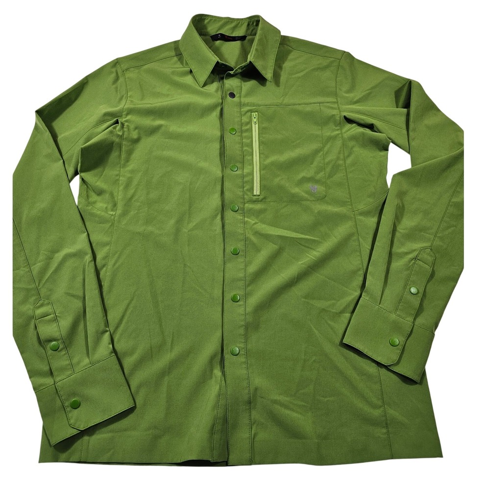 Stoic Mens Long Sleeve Snap Front Hiking Shirt Green Size M Vertical Zip Pocket